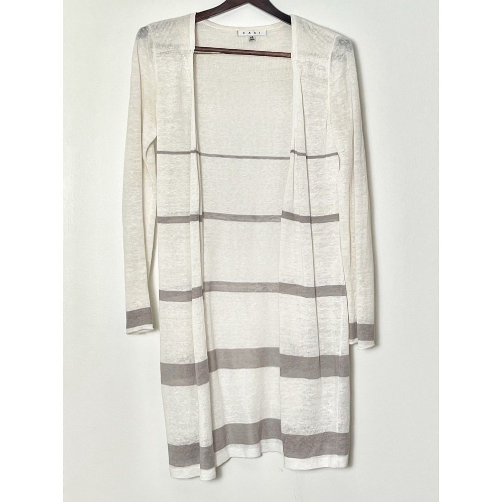 Cabi Soft Linen Blend Cardigan Size XS Ivory Gray Sheer‎
